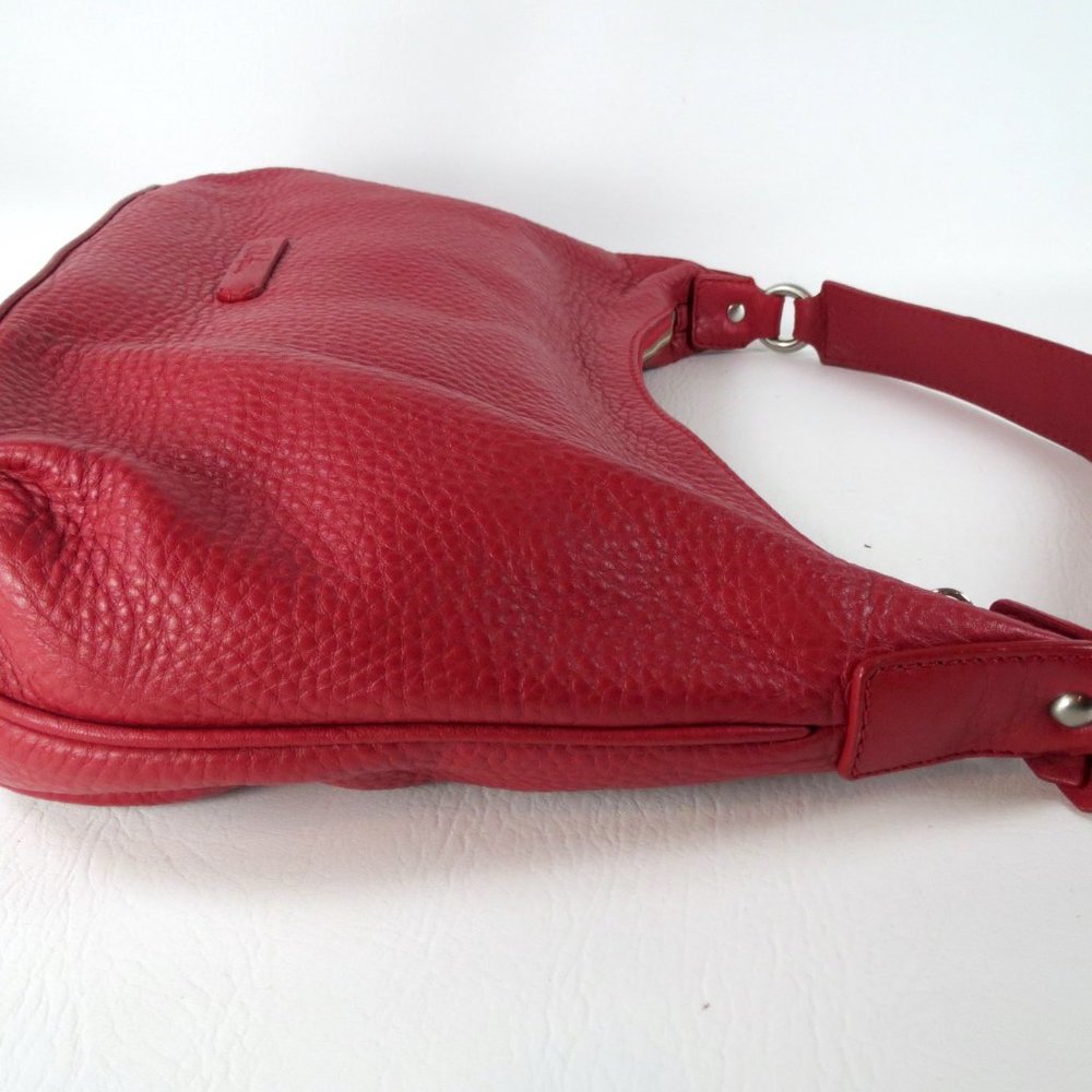 Cole Haan Red Pebbled Leather Hobo Shoulder Bag Slouch Purse Handbag - Picture 10 of 12